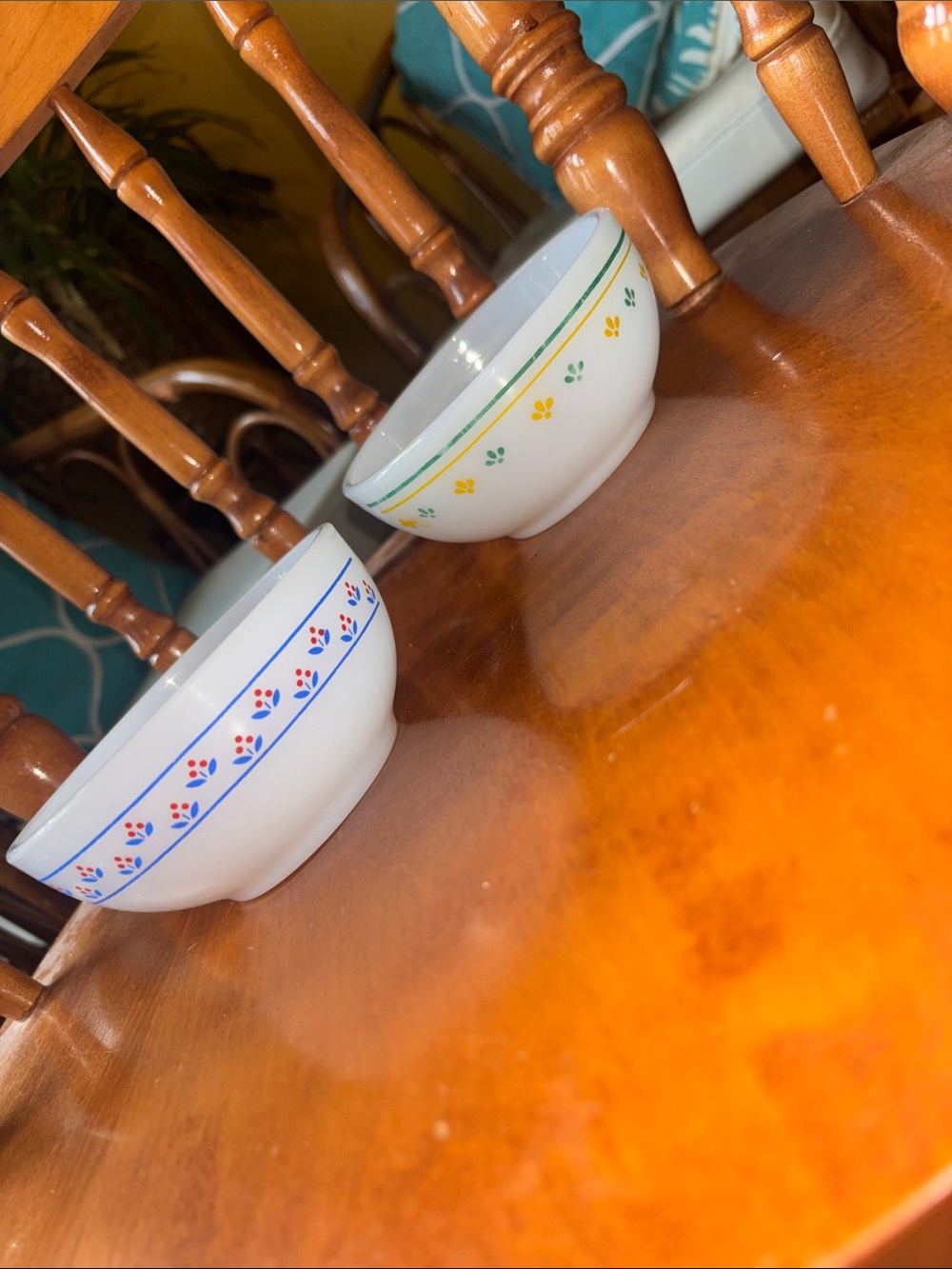 Ceramic Serving Bowls with Blue and Yellow Floral Trim
